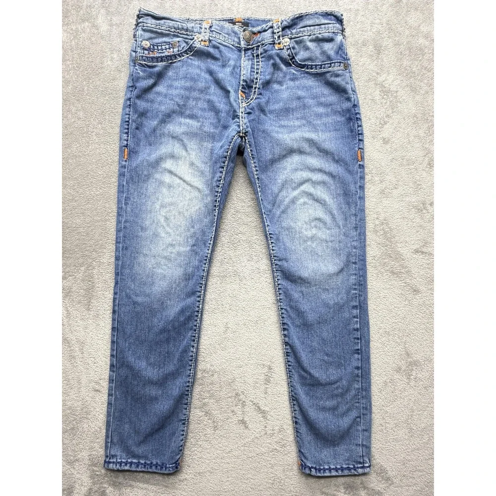 True Religion Jeans Mens Measured 39x31 Blue‎ Light Wash Rocco Relaxed Skinny